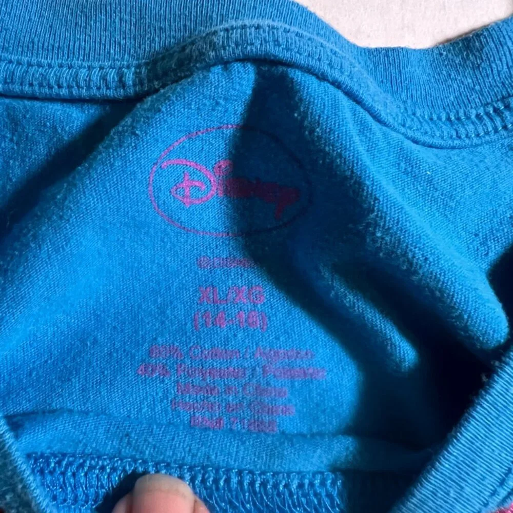 Disney Girls XL 14/16 Blue‎ Pink Minnie Mickey Mouse Music is Love Heart T-Shirt